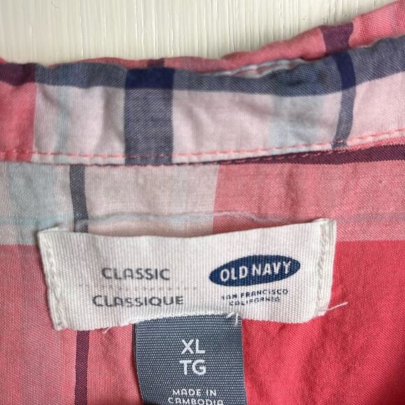 Old navy classic plaid button down top pink white blue XL - Picture 2 of 5